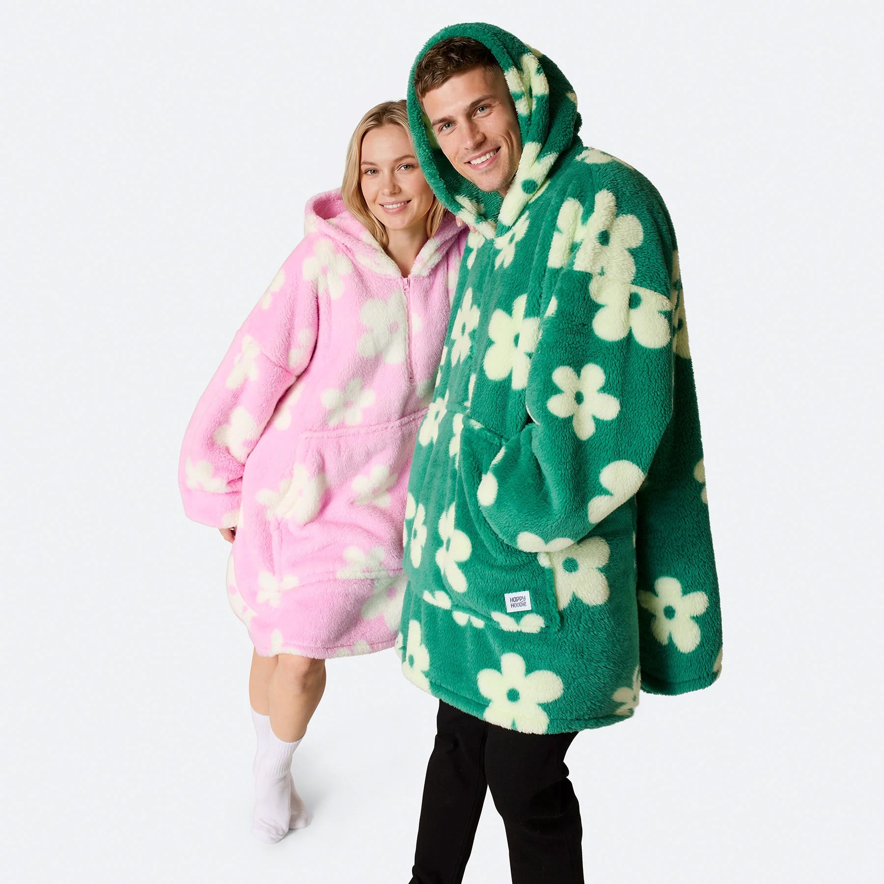 Flowers Green Teddy HappyHoodie - Image 3